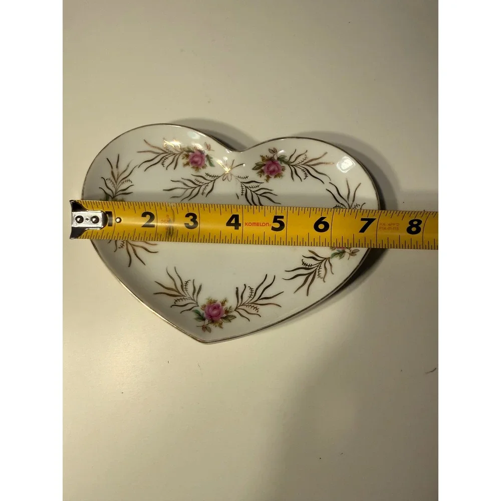 Vintage Irice Hand Painted Heart Trinket Dish Pink Roses Gold Trim Porcelain